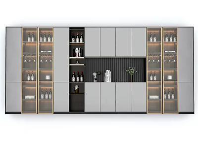 Modern Elegant Wine Cabinet Design With Glass Doors LED Lighting And Wine Storage 3d model