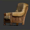 Classic Yellow Leather Single Sofa With Wooden Arms And Legs On Square Base