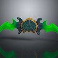 Green Bat Wing Shaped Fantasy Weapon With Golden Decoration And Dark Accents