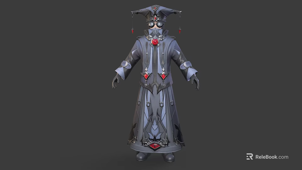 3D Model of Fantasy Creature Character in Ornate Robe With Hat and Red Gemstones 3d model 