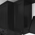 Modern Kitchen Featuring Black Cabinets White Countertop Range Hood And Sink 3d model