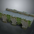 Ancient Stone Bridge With Arched Design And Green Ivy Covered Pavement 3d model