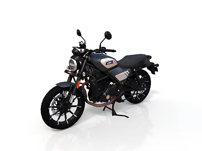 Black Modern Motorcycle With Leather Seat Classic Headlight And Spoked Wheels 3d model