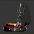 Musical Instruments and Art Supplies Storage Case with Open Red Lining Holding Wooden Guitar
