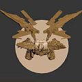 Golden Robot Character Model With Mechanical Wings On Pedestal Base And Intricate Design