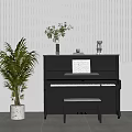 Elegant Black Piano Musical Instrument With Music Sheet And Potted Plant Decorative Elements