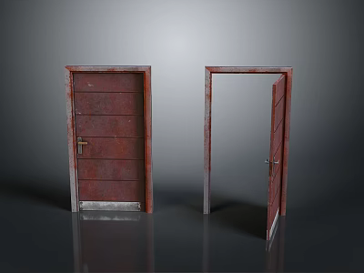 Rusty Red Gates One Closed One Open With White Frame And Vintage Texture 3d model