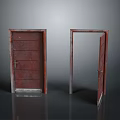 Rusty Red Gates One Closed One Open With White Frame And Vintage Texture 3d model