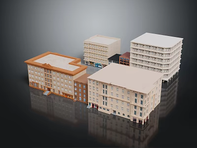 Building Models of Various Architectural Styles with Different Designs on Black Background 3d model