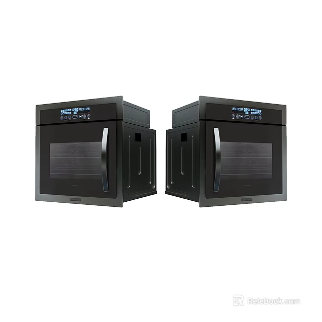 Modern Black Built in Kitchen Ovens With Digital Display And Stainless Steel Handles 3d model 