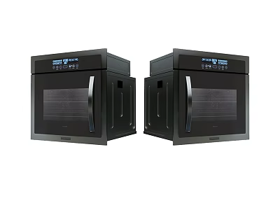 Modern Black Built in Kitchen Ovens With Digital Display And Stainless Steel Handles 3d model