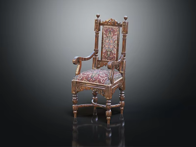 Classic Leisure Chair With Intricate Carved Wooden Frame And Patterned Fabric Upholstery 3d model