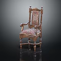 Classic Leisure Chair With Intricate Carved Wooden Frame And Patterned Fabric Upholstery