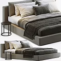 Modern Double Bed with Soft Pillows Cozy Blanket and Side Table