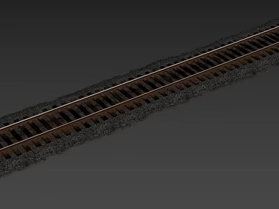 Railway Track With Metal Rails Wooden Sleepers And Gravel Surroundings 3d model