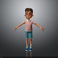 Animated 3D Boy Character In Pink Polo Shirt And Blue Shorts Standing With Arms Open