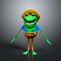 Cartoon Frog Character With Yellow Straw Hat Green Body Blue Shirt And Orange Pants