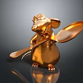 Golden Mouse Game Movie Character Holding Big Spoon Shiny Smiling Statue Design