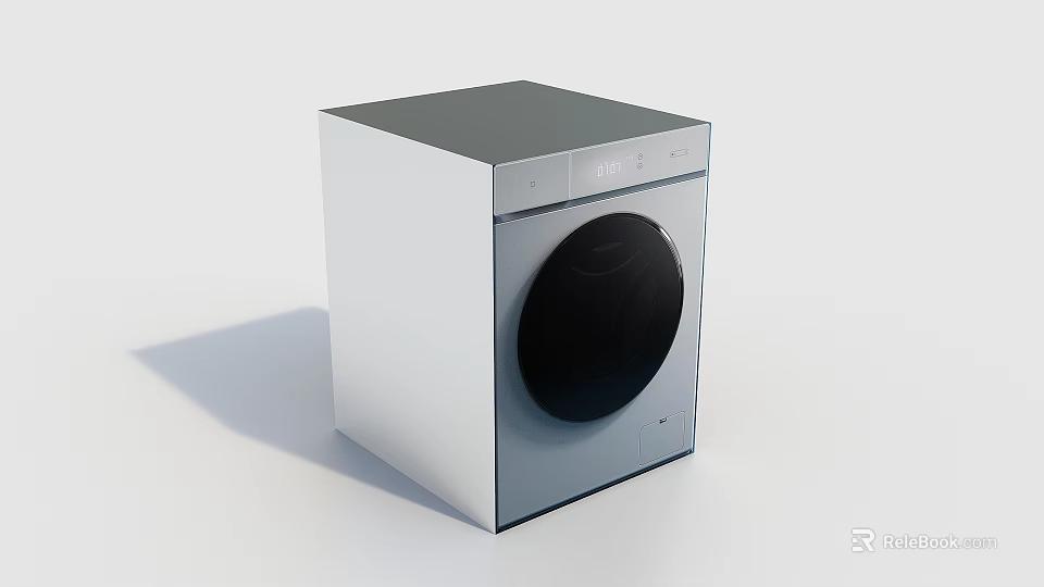 Smart Washing Machine With Modern Design Silver Body And Black Circular Door 3d model 