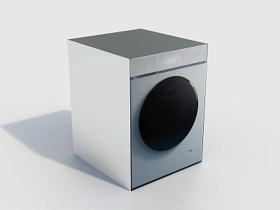 Smart Washing Machine With Modern Design Silver Body And Black Circular Door 3d model