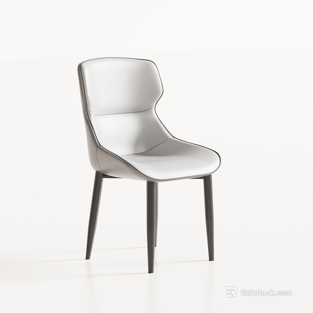 Modern White Leather Dining Chair With Slim Black Legs Design 3d model 