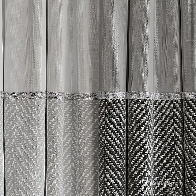 Textured Gray Curtains With Woven Patterns And Various Tone Panel Design For Home Decor 3d model