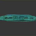 Ancient Underwater Shipwreck with Green Hull and Multiple Cabins Structure