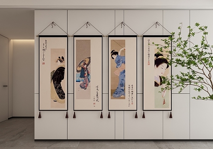 Japanese Decorative Hanging Paintings 3d model