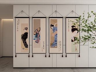 Japanese Decorative Hanging Paintings 3d model