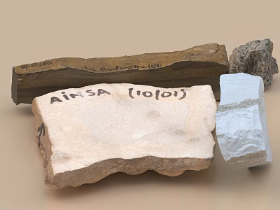 Various Natural Stone And Wood Pieces With Rough Textured Surfaces 3d model