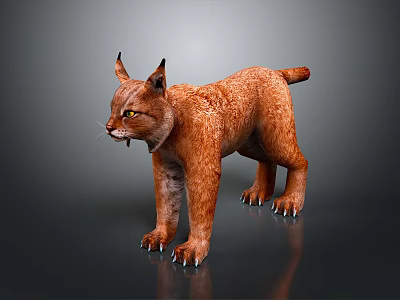 Brown Lynx in Standing Position With Sharp Claws and Pointed Ears 3D Render 3d model