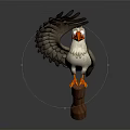 Cartoon Seagull Standing On Branch With Spread Wings Orange Beak And Dark Background