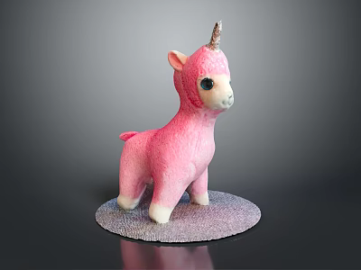 Pink Unicorn Plush Doll With Soft Texture Standing On Gray Base 3d model