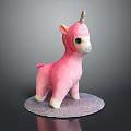 Pink Unicorn Plush Doll With Soft Texture Standing On Gray Base