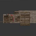 Historical Wooden Basement Interior With Weathered Beams And Flagstone Floor