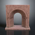 Classic Stone Entry Gate With Arch Structure And Brick Pillars Design 3d model