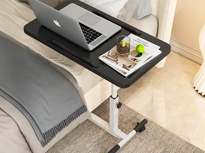 Functional Mobile Desk with Laptop Pen Glass and Magazine 3d model