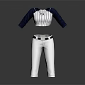 Baseball Style Blue And White Striped Sleeved Top With White Belted Pants