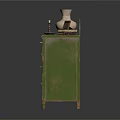 Vintage Green Entryway Cabinet And Side Cabinet With Drawers Vase Picture Frame Books