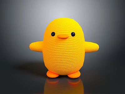 Cute Yellow Knitted Chick Toy With Round Body And Orange Feet 3d model