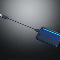 Portable USB Storage Device With Black Body Blue Stripe And Attached Cable