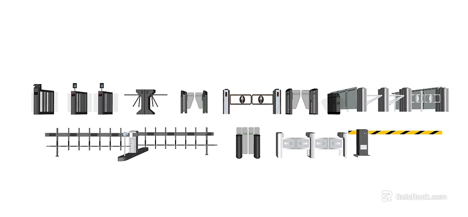 Public Facility Access Control Systems With Various Types Of Turnstiles And Gates 3d model 