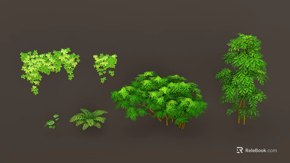 Different Types of Green Plants Featuring Bushes Vines Ferns and Lush Green Leaves 3d model 