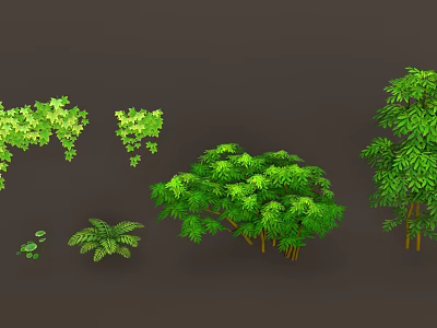 Different Types of Green Plants Featuring Bushes Vines Ferns and Lush Green Leaves 3d model