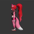 Anthropomorphic Pink Creature Red Long Hair Ponytail Black Pink Sportswear Fluffy Tail White Red Sneakers