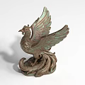 Bronze Phoenix Landscape Sculpture with Spread Wings and Intricate Feathered Base