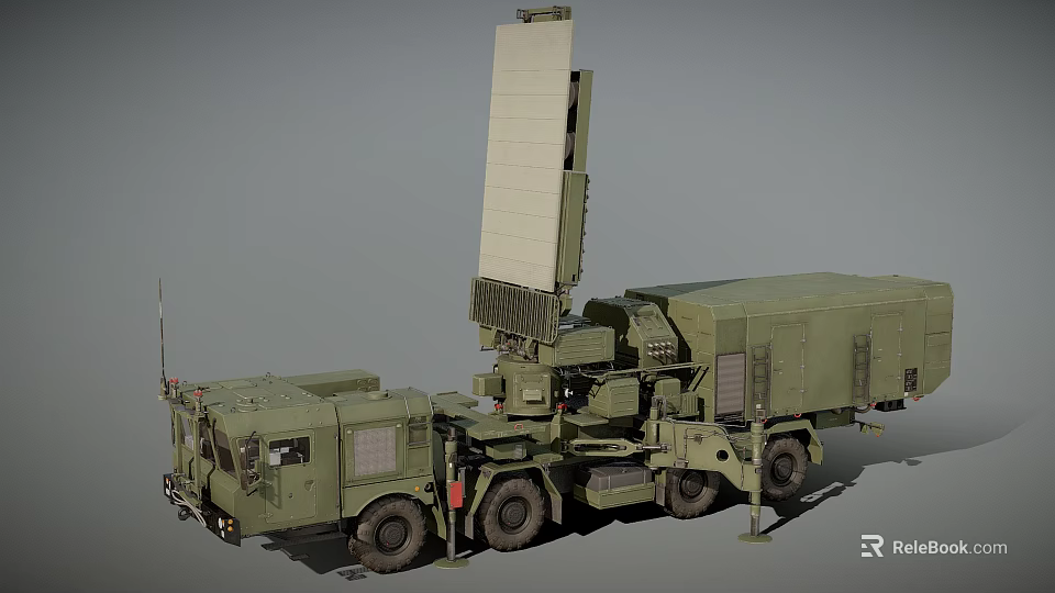 Military Green Functional Vehicle Equipped with Large Radar Antenna and Truck Chassis for Military Surveillance 3d model 