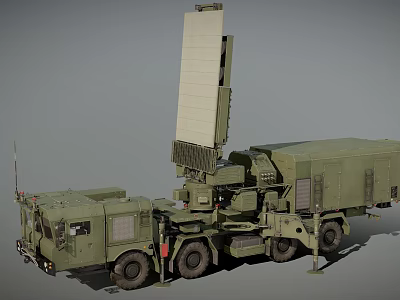 Military Green Functional Vehicle Equipped with Large Radar Antenna and Truck Chassis for Military Surveillance 3d model