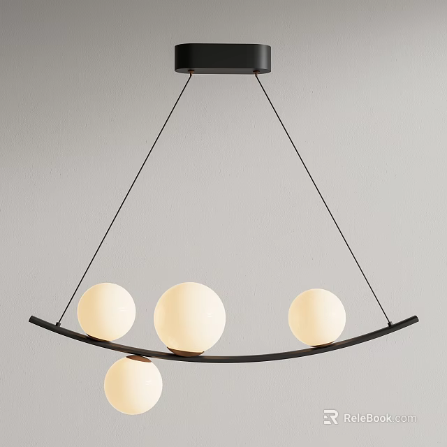 Modern Arched Pendant Light With Black Frame And White Spherical Bulbs For Interior Decor 3d model
