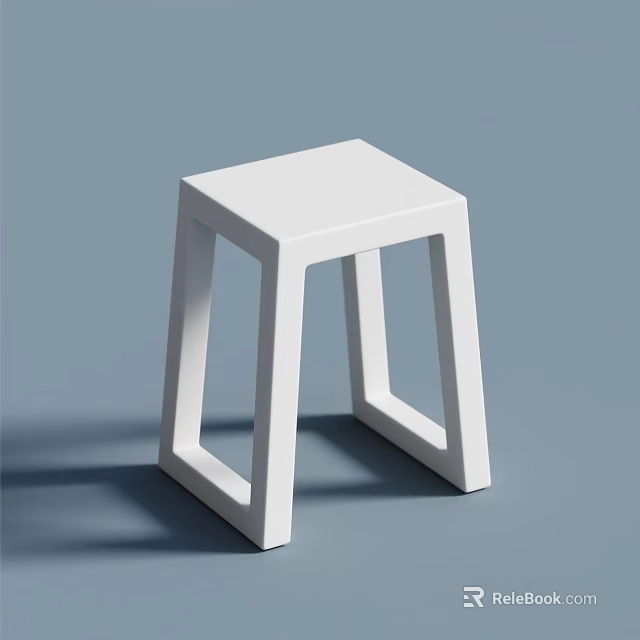 White Modern Minimalist Stool with Geometric Structure on Light Blue Background 3d model 